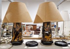 Pair of early 20th century pottery table lamps in the Royal Doulton Seriesware style, decorated with