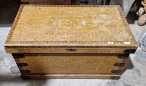 19th century pine blanket box painted with a stipple-effect, 44cm high x 82cm wide