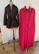 Sonia Rykiel Paris red wool maxi coat with label, a Baccarat coat, in cream with cream leather and