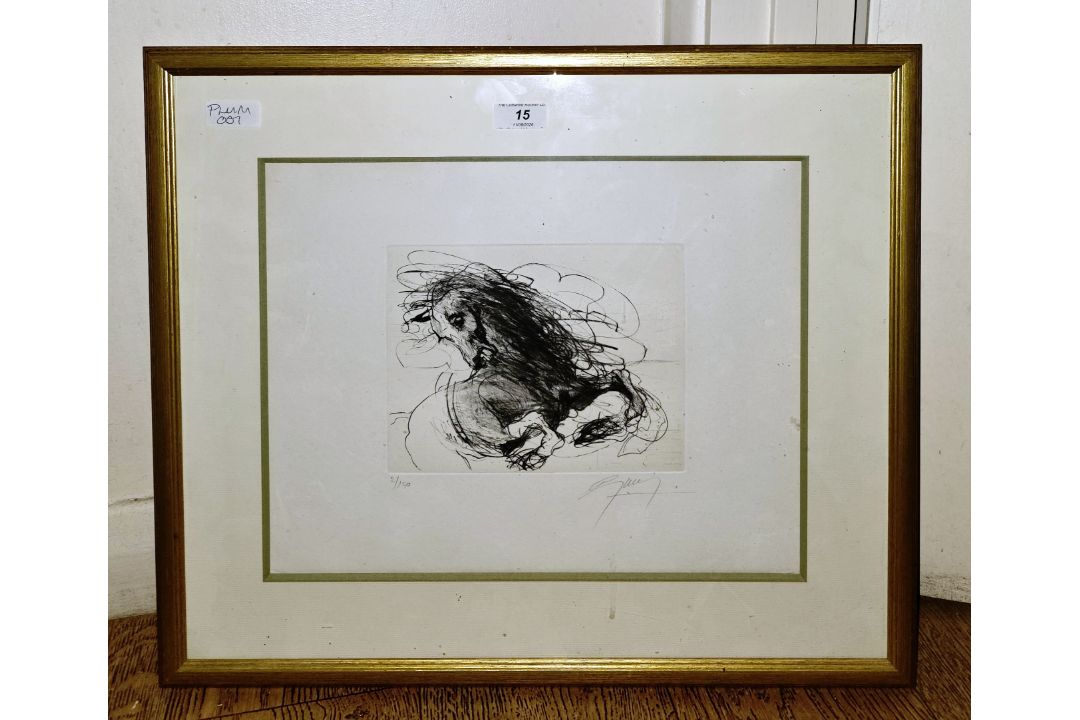 After Jean-Marie Guiny, limited edition print, Black and white study of horse rearing, 2/150, signed - Image 2 of 4