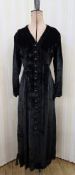 Ossie Clark black velvet dress, faux-jet buttons, quilted waistband, V-neck, labelled 'Ossie Clark
