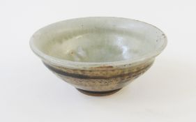 Mike Dodd (b.1943), stoneware celadon and ash glazed bowl, impressed mark, the interior with celadon