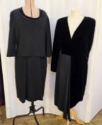Vintage 1950's/early 60's black crepe evening dress and top, labelled Peggy Goss, velvet detail to