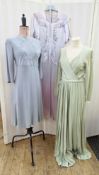 1940's grey crepe day dress, three-quarter length sleeves, embroidered detail to the bodice with