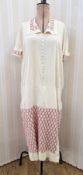 1920's/30's silk dress, dropped waist with red embroidered detail, mother-of-pearl button detail