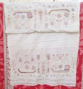 18th/19th century Ottoman embroidered towel with 'old Turkish' Arabic calligraphy - possibly meaning