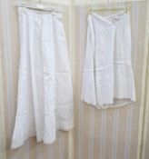 Victorian full-length petticoat underskirt, embroidered whitework, flowers, leaves, etc, with cut