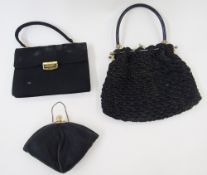 A pair of mid-century Bally strapped court shoes, leather button, size 40.5, a vintage evening bag