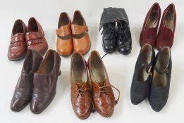Various 1930's/40's vintage shoes, brown suede court shoes, Swan & Edgar Ltd, brown walking shoes,
