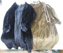 Assorted early 20th century velvet items to include black slips, velvet dresses, a teal-coloured