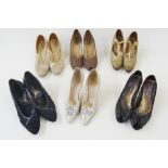 Vintage shoes to include black lace and leather labelled Physical Culture, a pair of brown fabric