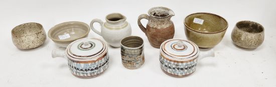 Group of studio pottery items to include a Mary Halliday jug, a Chris Prindl yunomi, a Taize pottery