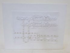 Valerie Gilmer, textile picture, "Malvern's Gothic Architecture', white fabric cut-out with