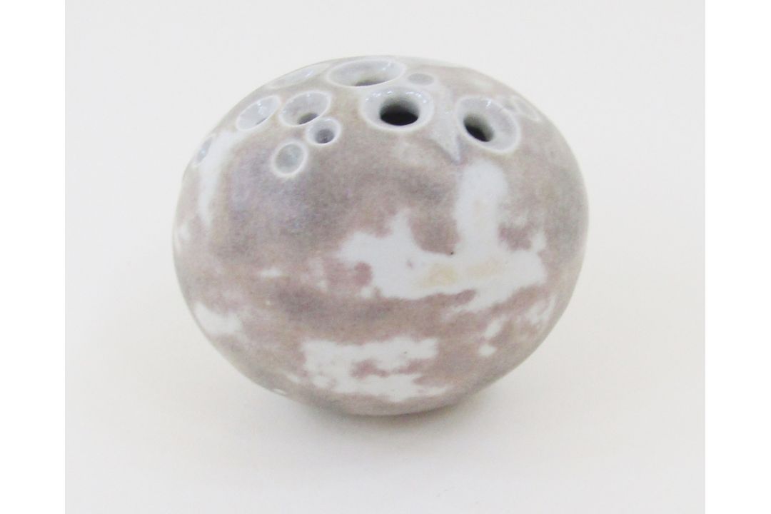 Alan Wallwork (1931-2019), a stoneware small pod shaped vessel, pierced with circular apertures, - Image 1 of 3