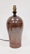 Mike Rawlinson studio pottery lamp base with tenmoku glaze, impressed mark to base, 32cm high