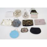 Various vintage evening bags to include beaded, fabric, embroidered, a blue velvet bag early 20th