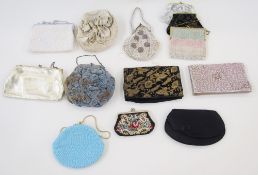 Various vintage evening bags to include beaded, fabric, embroidered, a blue velvet bag early 20th