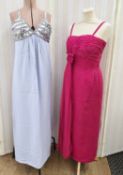 Red chiffon evening dress labelled 'Jean Allen', ruched bodice, with a chiffon panel from the