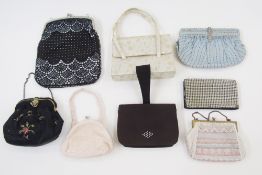 Quantity of vintage evening bags to include petitpoint, fabric, beaded, miser's purse, a beaded