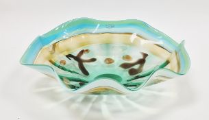 Viz Glass Inc. American art glass centrepiece bowl with green, yellow and brown bands and