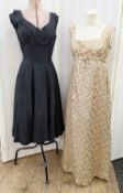 Black moire silk dress with a label 'Hardy Amies', empire line, a full stiffened skirt, ballerina