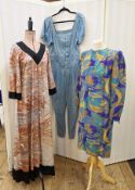 Various dresses, to include Kaftan style labelled Holly, Gloria Moret of California, a blue denim