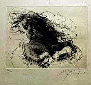After Jean-Marie Guiny, limited edition print, Black and white study of horse rearing, 2/150, signed