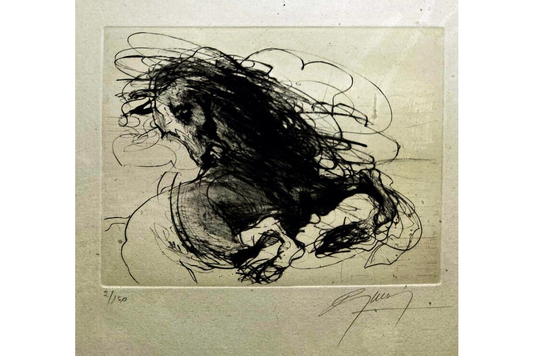 After Jean-Marie Guiny, limited edition print, Black and white study of horse rearing, 2/150, signed - Image 1 of 4