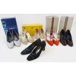 Six pairs of vintage shoes, to include silver leather labelled Esino, size 9, Rayne gold strappy