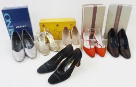 Six pairs of vintage shoes, to include silver leather labelled Esino, size 9, Rayne gold strappy