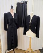 A black satin 1950's circle skirt labelled Liberty of London, stitched lozenges with paste