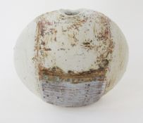 Alan Wallwork (1931-2019), a stoneware pebble form vase, enriched in a pale blue-grey iron and cream