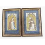 Pair 15th/16th century Orphrey/Chasuble embroidered panels embroidered in silk and gold thread,