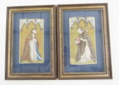 Pair 15th/16th century Orphrey/Chasuble embroidered panels embroidered in silk and gold thread,