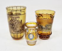 Late 20th century Haida Steinschonau faceted amber glass vase, gilded decoration of a stagecoach