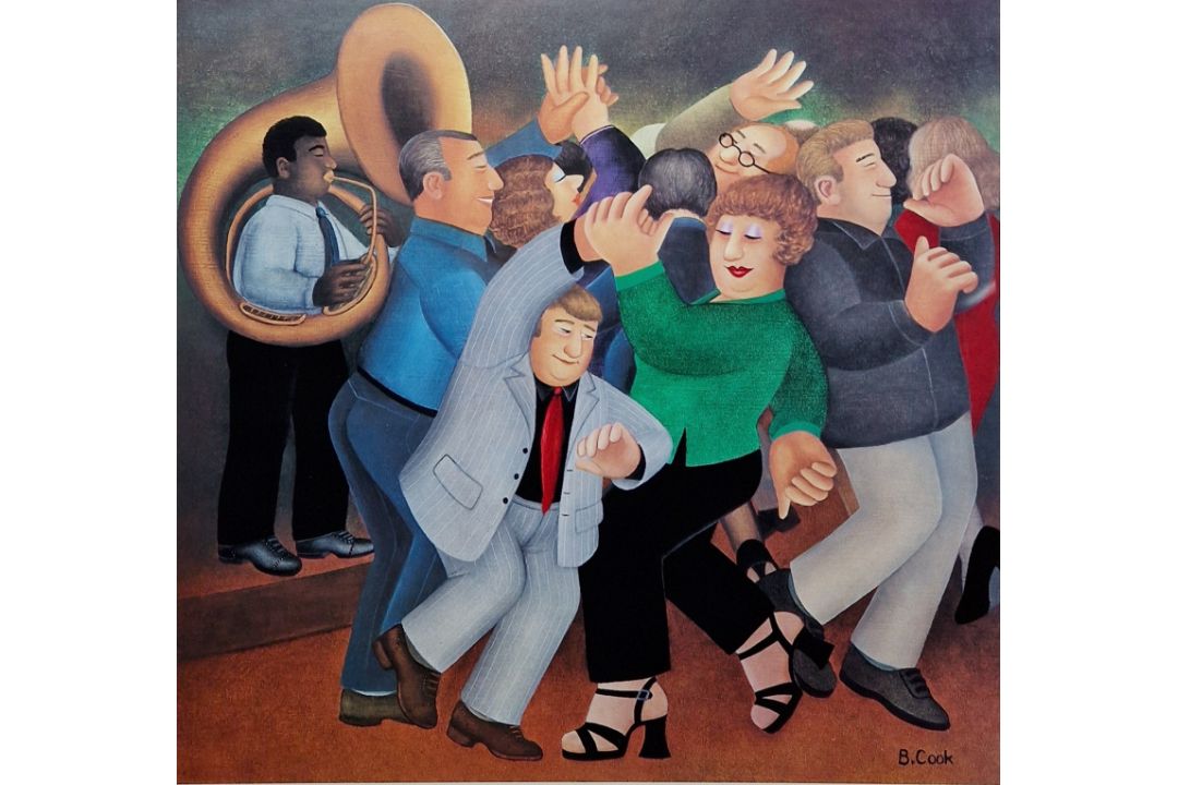 After Beryl Cook (1926-2008) Colour print "Jiving to Jazz", full colour limited edition print on - Image 1 of 4