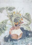Helen Trevelyan, Gouache, 'Sunflowers' in jug, labelled verso, 75cm x 54cm