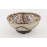 Ara Cardew (b.1962) for Wenford Bridge Pottery, a stoneware lustred bowl, glazed in brown and blue