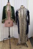 Short green velvet vintage cape embroidered with golden tilla embroidery, in traditional Kashmiri