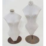 Two female half mannequins on stands, unlabelled, one measuring 71cm high approx, 92cm including the