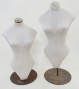 Two female half mannequins on stands, unlabelled, one measuring 71cm high approx, 92cm including the