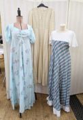 Various 1970's dresses, to include a cotton maxi dress, screen print style print, sweetheart