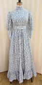 Laura Ashley blue full-length maxi dress, leg o'mutton sleeves with pintuck and lace detail,