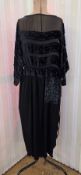 A 1920's style black chiffon and devore velvet dress, with draw-string waist, scooped neck and three