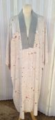 Modern kimono style dressing gown, cream with pale green and white floral design, a grey full
