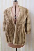 A pale mink cape jacket, labelled Durham Furs Cobourg Ontario, shawl collar, embroidered name Eileen