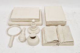 Studio pottery white stoneware desk set and books