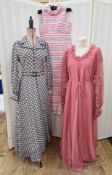 A Jean Varon evening gown, 100% polyester, labelled size 16, balloon sleeves, frills to the