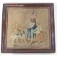 V 19th century woolwork embroidered picture, girls with dog, cottage and mountain in background, - Image 1 of 2