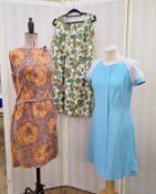 Linen turquoise dress with lace detail to the shoulders, labelled 'Margo Paynton' size 12, with a